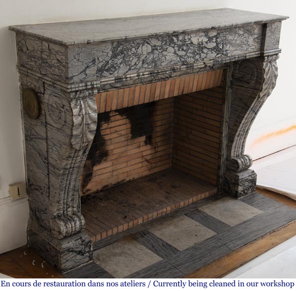 Antique Restoration style fireplace in Bleu Fleuri marble Antique Restoration style fireplace in Bleu Fleuri marble-2