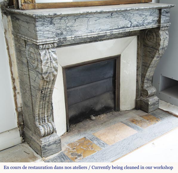 Antique Restoration style fireplace mantel in Bleu Fleuri marble Antique Restoration style fireplace mantel in Bleu Fleuri marble-2