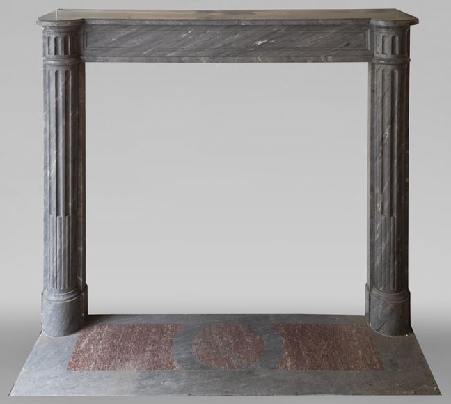 Antique Louis XVI style fireplace with half columns in Bleu Turquin marble Antique Louis XVI style fireplace with half columns in Bleu Turquin marble-0