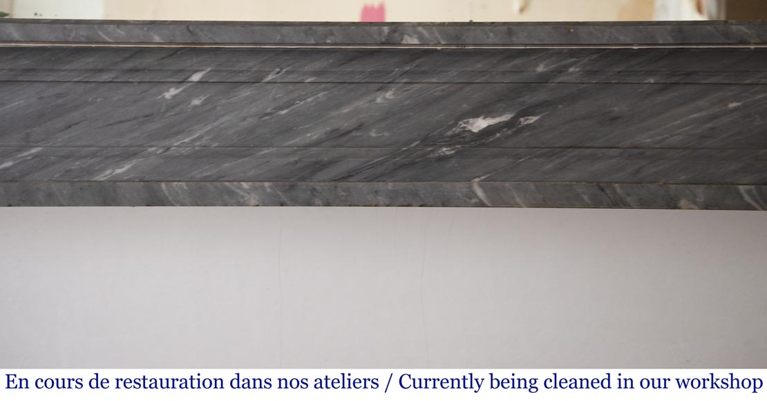 Antique Louis XVI style fireplace with half columns in Bleu Turquin marble Antique Louis XVI style fireplace with half columns in Bleu Turquin marble-1