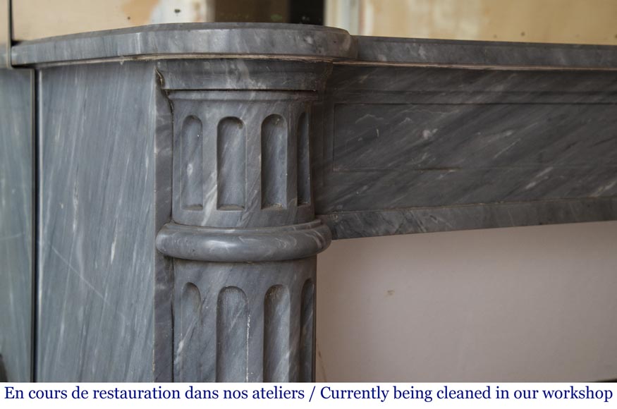 Antique Louis XVI style fireplace with half columns in Bleu Turquin marble Antique Louis XVI style fireplace with half columns in Bleu Turquin marble-3
