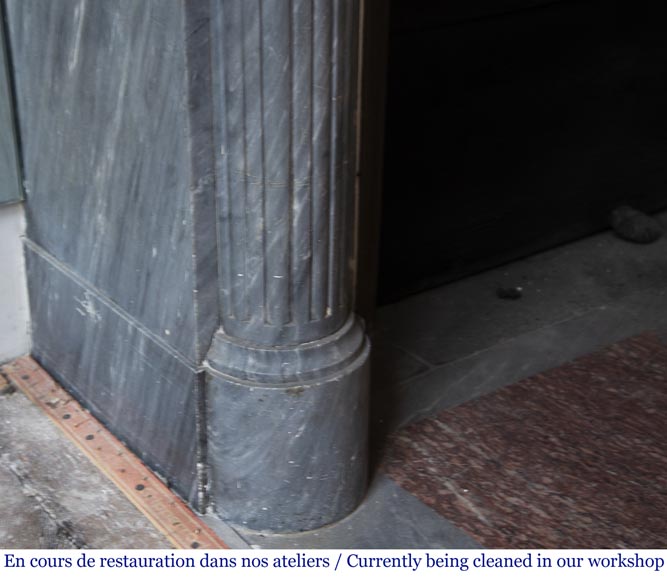 Antique Louis XVI style fireplace with half columns in Bleu Turquin marble Antique Louis XVI style fireplace with half columns in Bleu Turquin marble-4