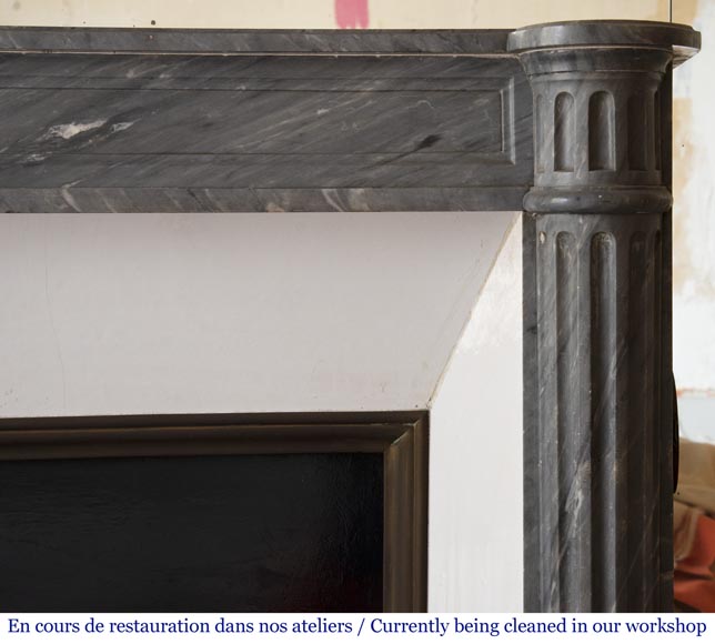 Antique Louis XVI style fireplace with half columns in Bleu Turquin marble Antique Louis XVI style fireplace with half columns in Bleu Turquin marble-5