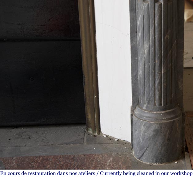 Antique Louis XVI style fireplace with half columns in Bleu Turquin marble Antique Louis XVI style fireplace with half columns in Bleu Turquin marble-6