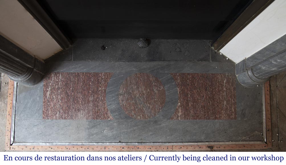 Antique Louis XVI style fireplace with half columns in Bleu Turquin marble Antique Louis XVI style fireplace with half columns in Bleu Turquin marble-7