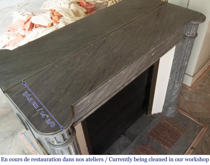 Antique Louis XVI style fireplace with half columns in Bleu Turquin marble Antique Louis XVI style fireplace with half columns in Bleu Turquin marble-8