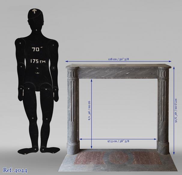 Antique Louis XVI style fireplace with half columns in Bleu Turquin marble Antique Louis XVI style fireplace with half columns in Bleu Turquin marble-9