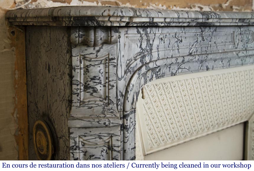 Antique Louis XV style curved Pompadour fireplace in Bleu Fleuri marble Antique Louis XV style curved Pompadour fireplace in Bleu Fleuri marble-3