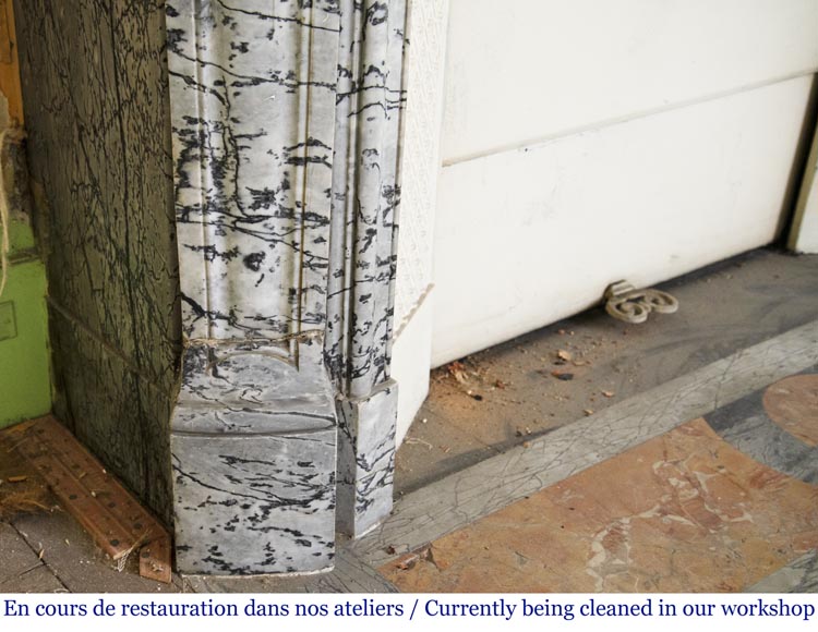 Antique Louis XV style curved Pompadour fireplace in Bleu Fleuri marble Antique Louis XV style curved Pompadour fireplace in Bleu Fleuri marble-4