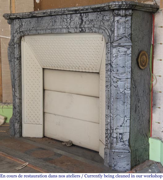 Antique Louis XV style curved Pompadour fireplace in Bleu Fleuri marble Antique Louis XV style curved Pompadour fireplace in Bleu Fleuri marble-5