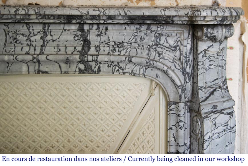 Antique Louis XV style curved Pompadour fireplace in Bleu Fleuri marble Antique Louis XV style curved Pompadour fireplace in Bleu Fleuri marble-6