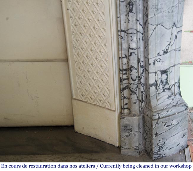 Antique Louis XV style curved Pompadour fireplace in Bleu Fleuri marble Antique Louis XV style curved Pompadour fireplace in Bleu Fleuri marble-7