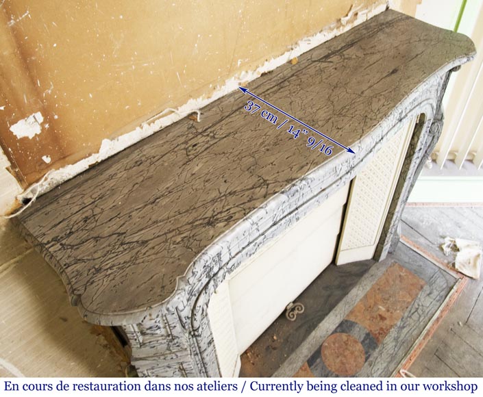 Antique Louis XV style curved Pompadour fireplace in Bleu Fleuri marble Antique Louis XV style curved Pompadour fireplace in Bleu Fleuri marble-9