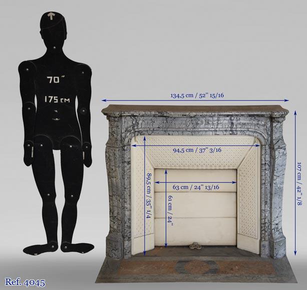 Antique Louis XV style curved Pompadour fireplace in Bleu Fleuri marble Antique Louis XV style curved Pompadour fireplace in Bleu Fleuri marble-10