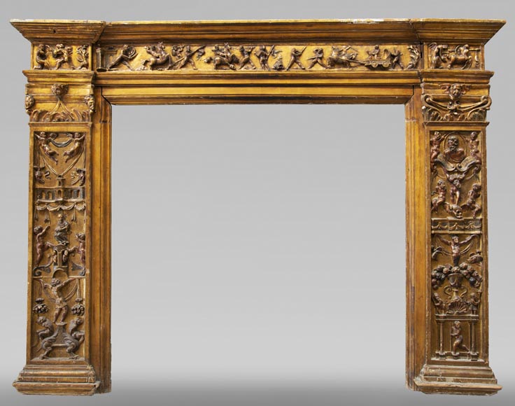 Italian 18th century fireplace in carved wood Italian 18th century fireplace in carved wood-0