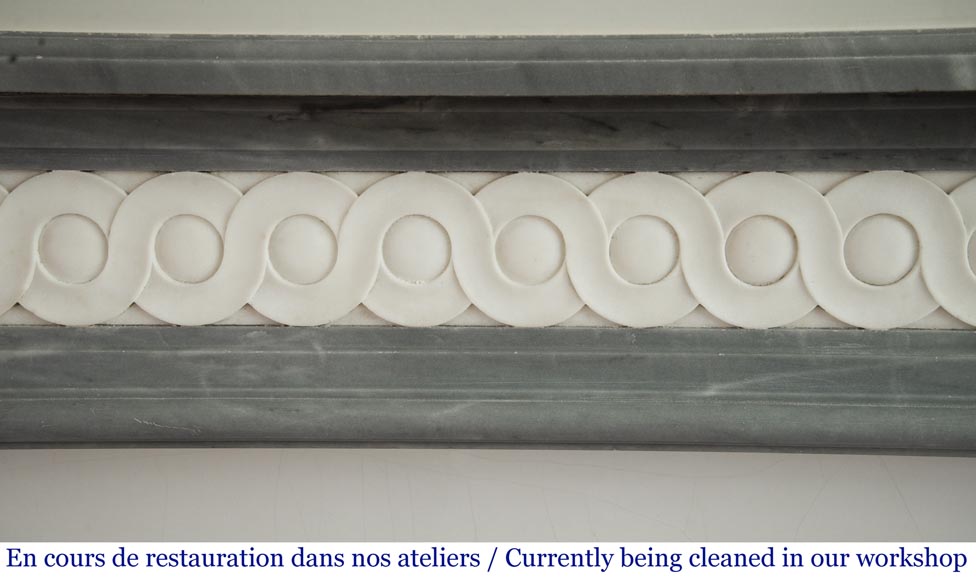 Antique Louis XVI style fireplace in Bleu Turquin marble and statuary marble Antique Louis XVI style fireplace in Bleu Turquin marble and statuary marble-1