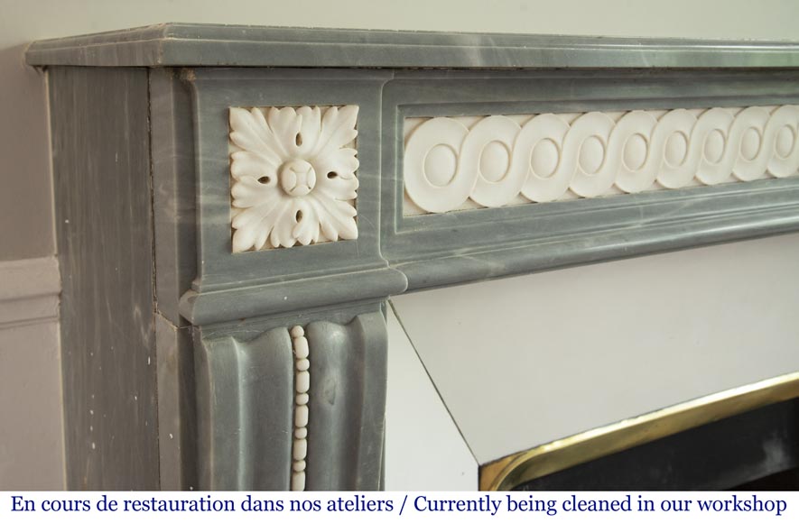 Antique Louis XVI style fireplace in Bleu Turquin marble and statuary marble Antique Louis XVI style fireplace in Bleu Turquin marble and statuary marble-3
