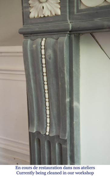 Antique Louis XVI style fireplace in Bleu Turquin marble and statuary marble Antique Louis XVI style fireplace in Bleu Turquin marble and statuary marble-4