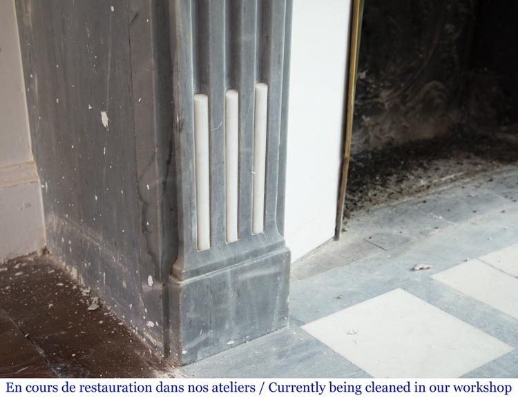 Antique Louis XVI style fireplace in Bleu Turquin marble and statuary marble Antique Louis XVI style fireplace in Bleu Turquin marble and statuary marble-5