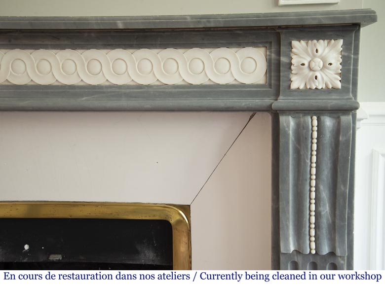 Antique Louis XVI style fireplace in Bleu Turquin marble and statuary marble Antique Louis XVI style fireplace in Bleu Turquin marble and statuary marble-7
