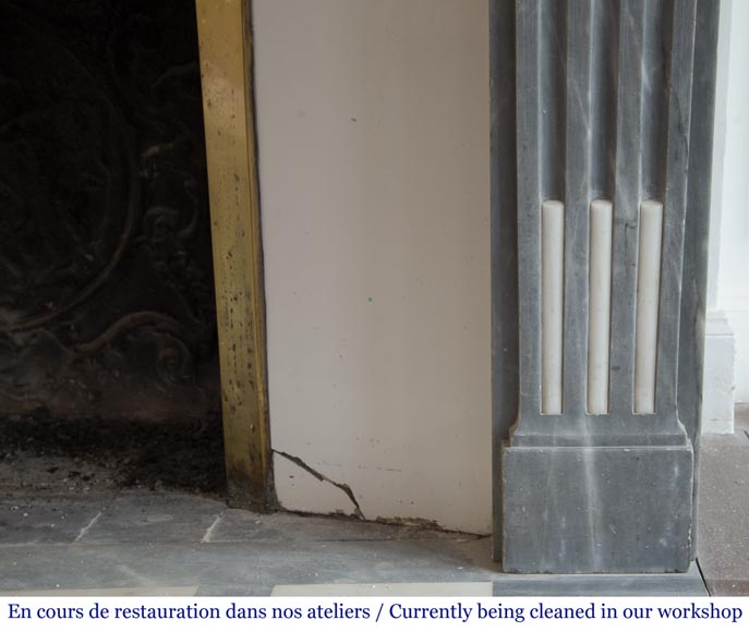 Antique Louis XVI style fireplace in Bleu Turquin marble and statuary marble Antique Louis XVI style fireplace in Bleu Turquin marble and statuary marble-8