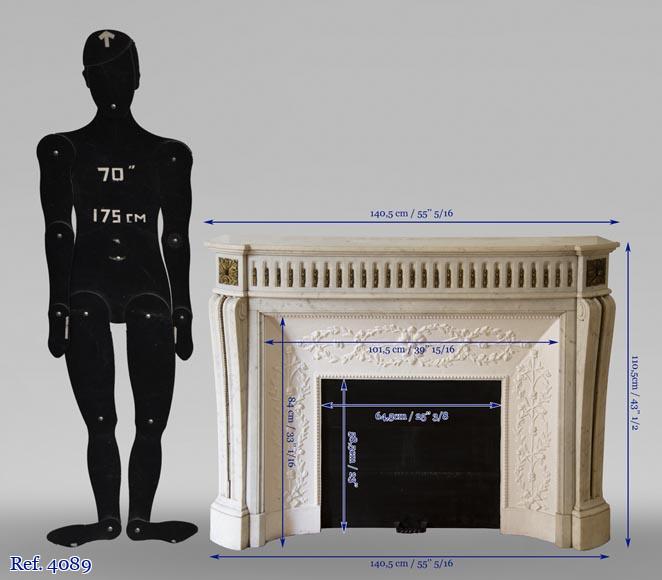 Antique Louis XVI style fireplace mantel in Carrara marble with bronze ornaments Antique Louis XVI style fireplace mantel in Carrara marble with bronze ornaments-9