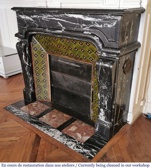 Antique Regency style fireplace in Black Marquina marble Antique Regency style fireplace in Black Marquina marble-6