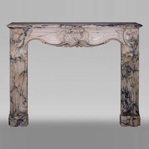 Antique Louis XV style baroque fireplace in Paonazzo marble