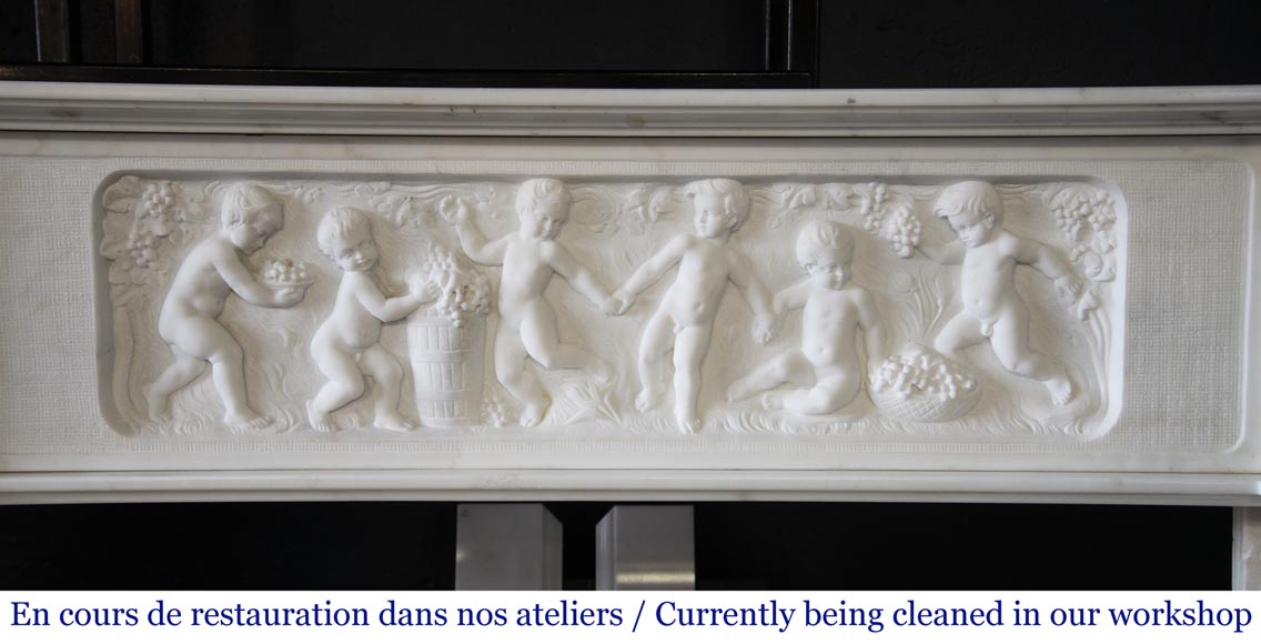 Carrara marble fireplace with Adam and Eve decoration Carrara marble fireplace with Adam and Eve decoration-1