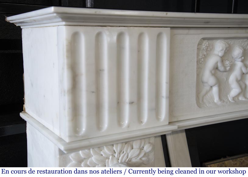 Carrara marble fireplace with Adam and Eve decoration Carrara marble fireplace with Adam and Eve decoration-5