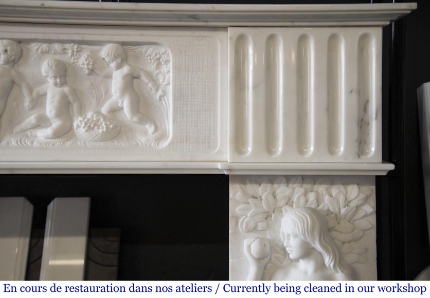 Carrara marble fireplace with Adam and Eve decoration Carrara marble fireplace with Adam and Eve decoration-10