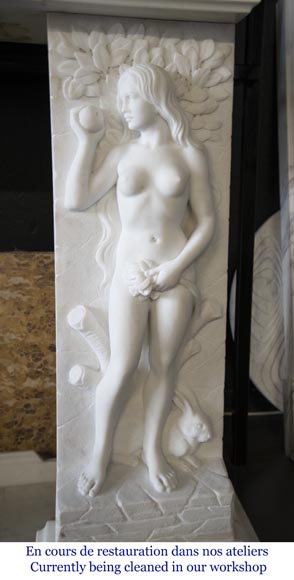 Carrara marble fireplace with Adam and Eve decoration Carrara marble fireplace with Adam and Eve decoration-11