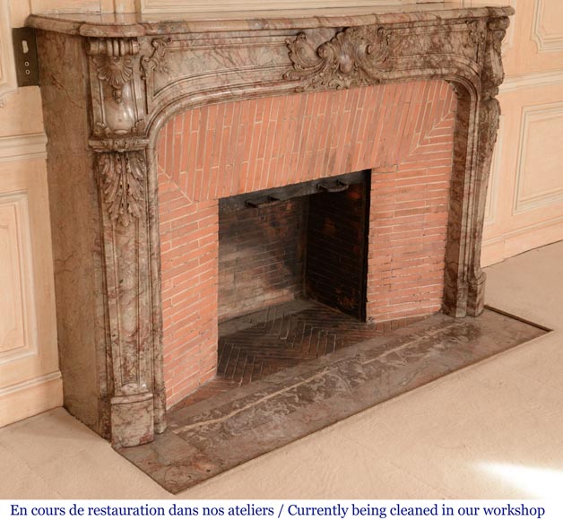 Antique Regence style mantel richly sculpted in Escalettes marble Antique Regence style mantel richly sculpted in Escalettes marble-5