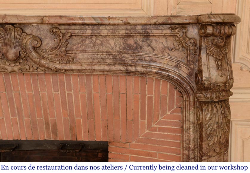 Antique Regence style mantel richly sculpted in Escalettes marble Antique Regence style mantel richly sculpted in Escalettes marble-10