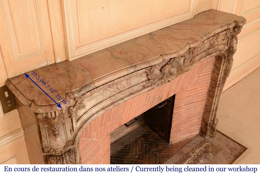 Antique Regence style mantel richly sculpted in Escalettes marble Antique Regence style mantel richly sculpted in Escalettes marble-12