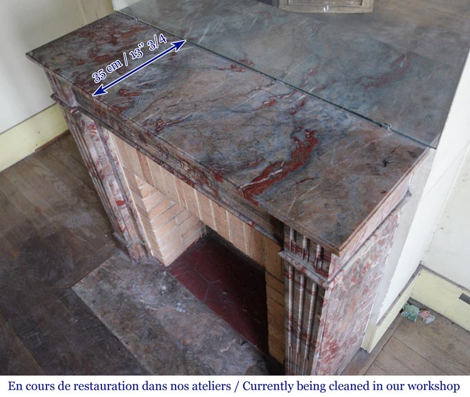 Antique Louis XVI style mantel in Enjugerais marble with its hearth floor Antique Louis XVI style mantel in Enjugerais marble with its hearth floor-9