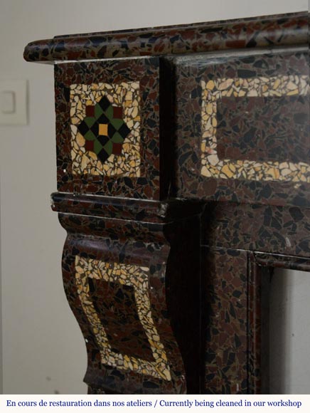 Napoleon III style mantel in marble mosaic Napoleon III style mantel in marble mosaic-4