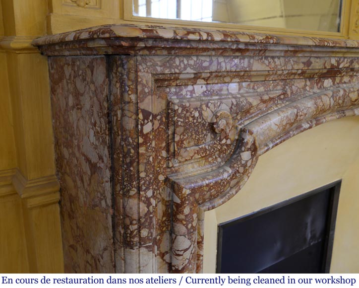Antique Louis XIV style Bolection mantel in Breche de Montmeyan marble from the end of the 19th century Antique Louis XIV style Bolection mantel in Breche de Montmeyan marble from the end of the 19th century-3