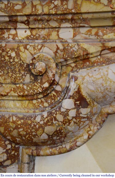 Antique Louis XIV style Bolection mantel in Breche de Montmeyan marble from the end of the 19th century Antique Louis XIV style Bolection mantel in Breche de Montmeyan marble from the end of the 19th century-4