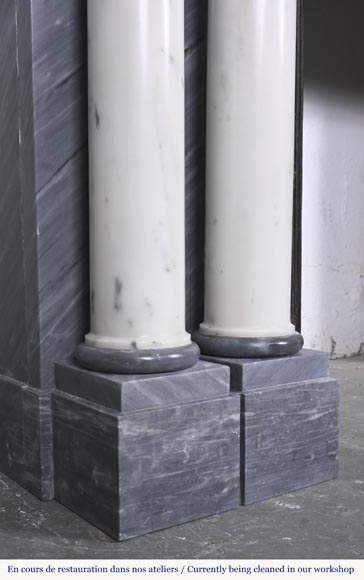 Empire style fireplace in blue Turquin marble with statuary marble columns Empire style fireplace in blue Turquin marble with statuary marble columns-7