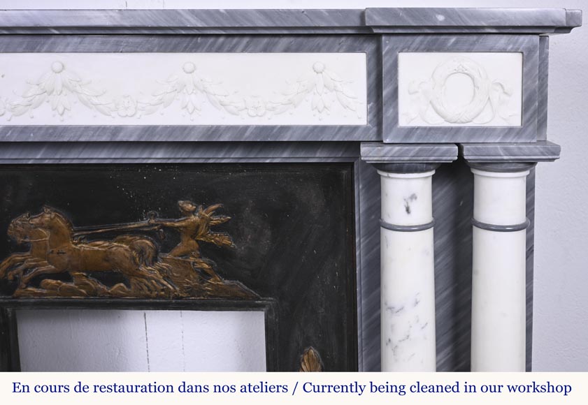 Empire style fireplace in blue Turquin marble with statuary marble columns Empire style fireplace in blue Turquin marble with statuary marble columns-9