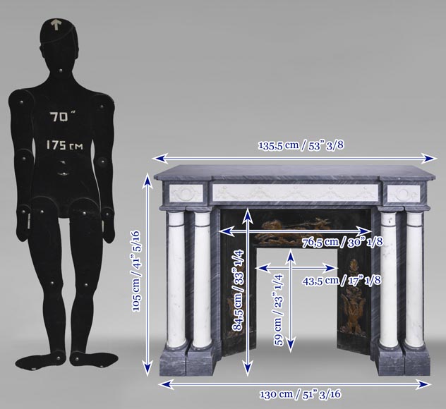 Empire style fireplace in blue Turquin marble with statuary marble columns Empire style fireplace in blue Turquin marble with statuary marble columns-13