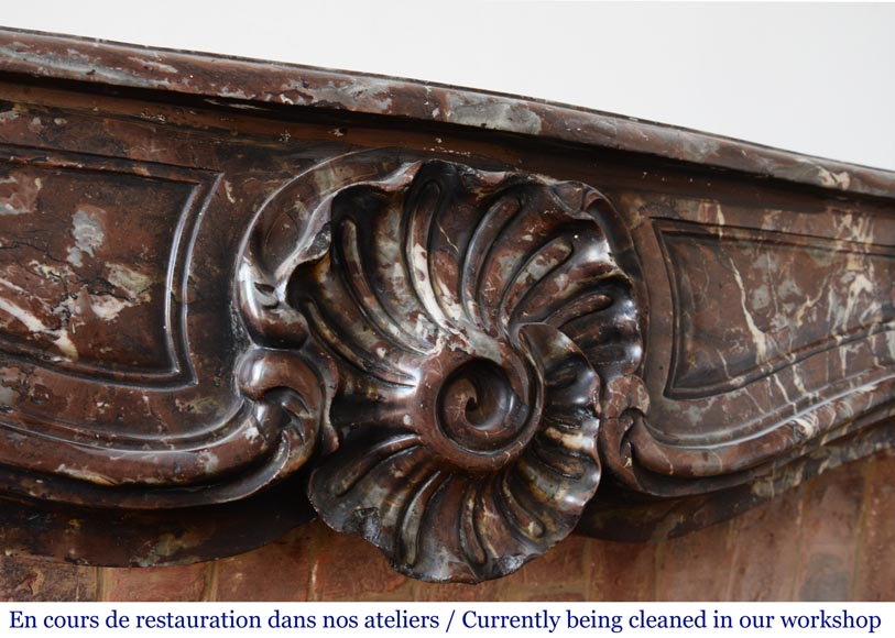 Antique Louis XV period mantel in Rance red marble, 18th century Antique Louis XV period mantel in Rance red marble, 18th century-2