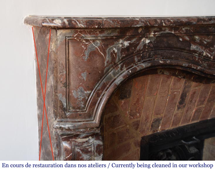 Antique Louis XV period mantel in Rance red marble, 18th century Antique Louis XV period mantel in Rance red marble, 18th century-4