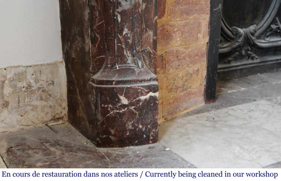 Antique Louis XV period mantel in Rance red marble, 18th century Antique Louis XV period mantel in Rance red marble, 18th century-5