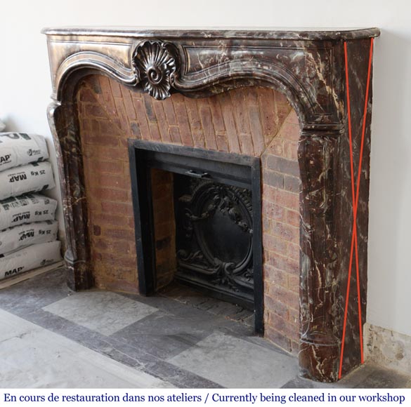 Antique Louis XV period mantel in Rance red marble, 18th century Antique Louis XV period mantel in Rance red marble, 18th century-6