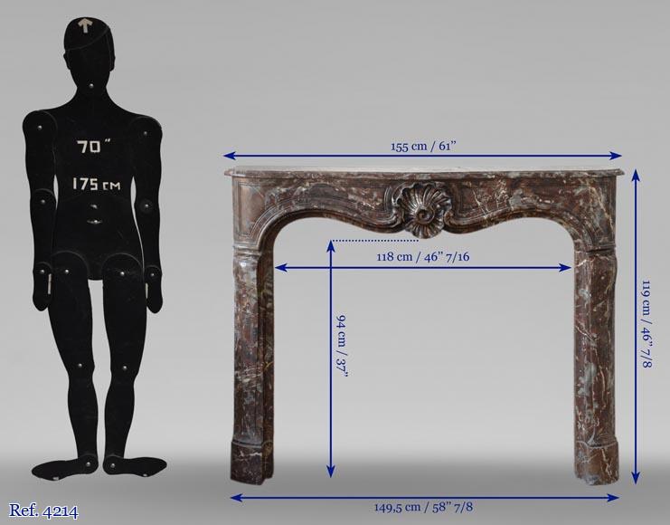 Antique Louis XV period mantel in Rance red marble, 18th century Antique Louis XV period mantel in Rance red marble, 18th century-10