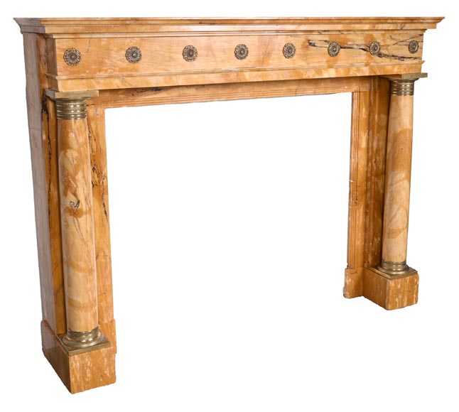 Empire style fireplace in Sienna yellow marble with columns and gilt bronze rosettes Empire style fireplace in Sienna yellow marble with columns and gilt bronze rosettes-6
