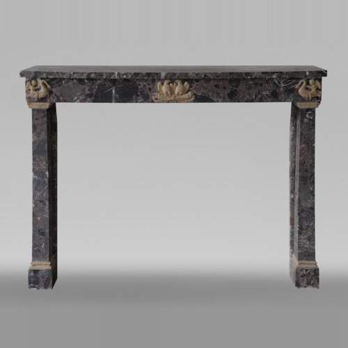 Antique Empire style mantel in Breche de Waulsort and alabaster decors