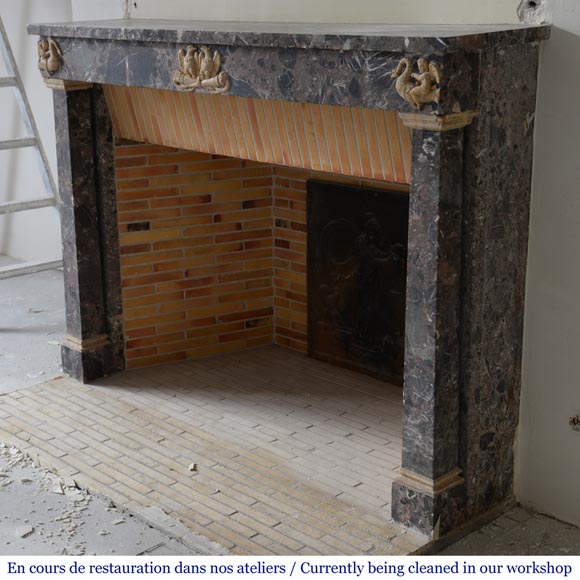 Antique Empire style mantel in Breche de Waulsort and alabaster decors Antique Empire style mantel in Breche de Waulsort and alabaster decors-5